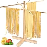 ONEARF Pasta Drying Rack, Collapsible Pasta Drying Rack For Spaghetti, Easy Storage Homemade Stand Dryer Hander For Fresh Noodle, Natural wood