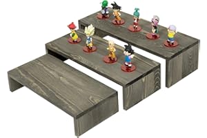 MyGift Rustic Wooden Display Stands, Set of 3 - Vintage Gray Solid Wood Nesting Retail Riser Stands for Desserts, Collectibles and Figurines