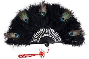 Yolyoo Vintage Marabou Feather Hand Fan Peacock Folding Handheld Fan for Halloween Cosplay 1920s Party Dancing Flapper
