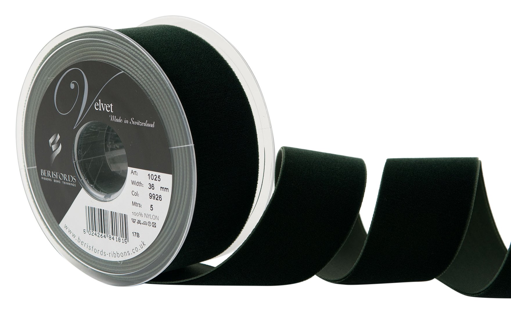 Berisfords Velvet Ribbon, Olive, 10.2 x 4.5 x 10.2 cm