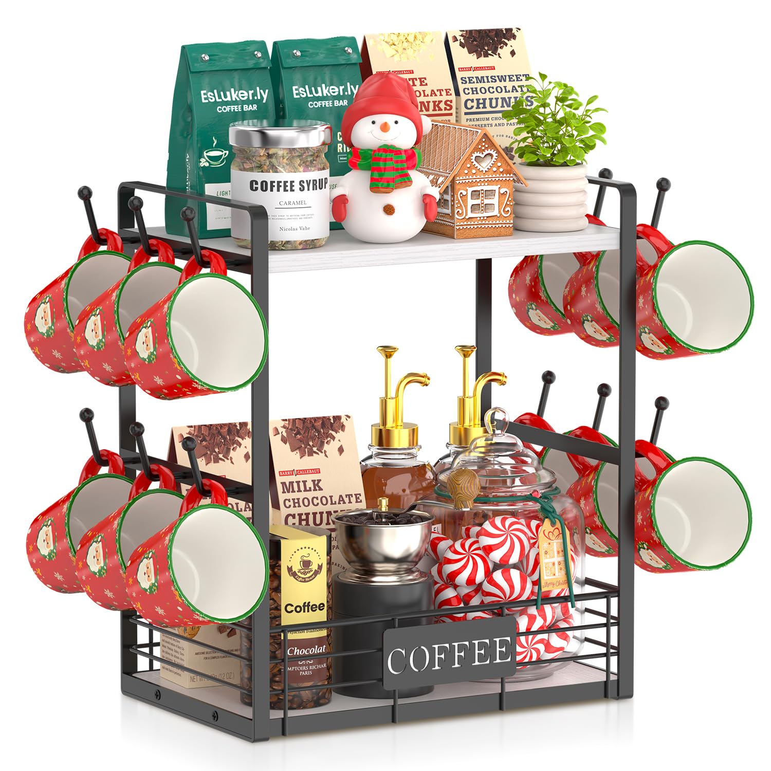 EsLuker.ly Coffee Mug Cup Holder Tree Bar Station Organizer, 2 Tier Mug ...