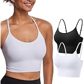Ribbed Longline Sports Bra for Women Adjustable Strappy Crop Tank Bras | Light Support A-D Cup Cross Back Seamless Yoga Bralette with Removable Pads for Daily Gym Summer Sleeveless Crop Top