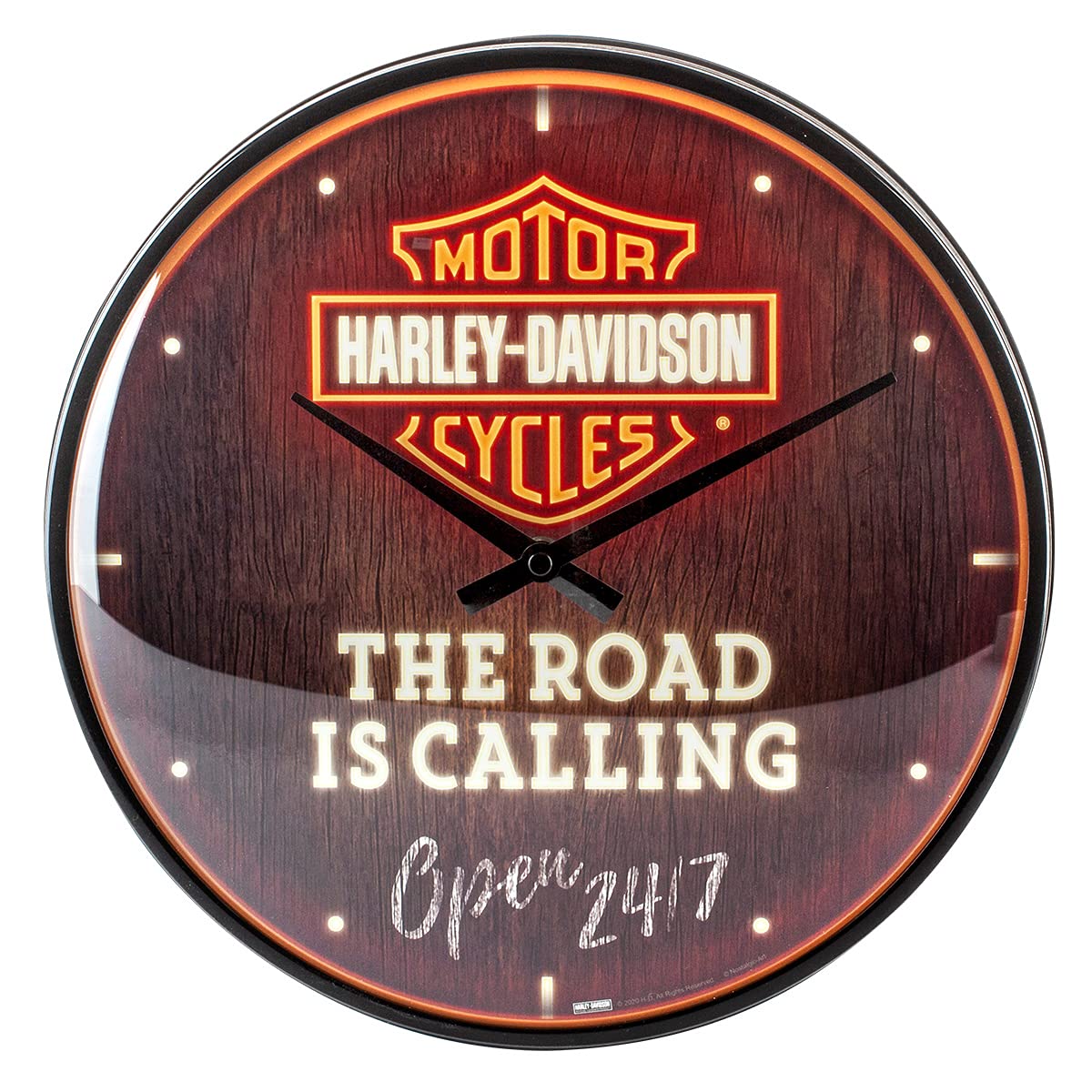 Nostalgic-Art, Harley Davidson Retro Wall Clock - Road is Calling - Gift Idea for Motorcyclists, Large Kitchen Clock, Vintage Design for Decoration, Diameter 31 cm