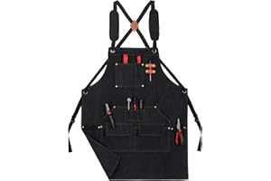 Tosewever Work Aprons for Men with Large Pockets, Canvas Cross Back Heavy Duty Adjustable Tool Aprons for Chef Cooking BBQ