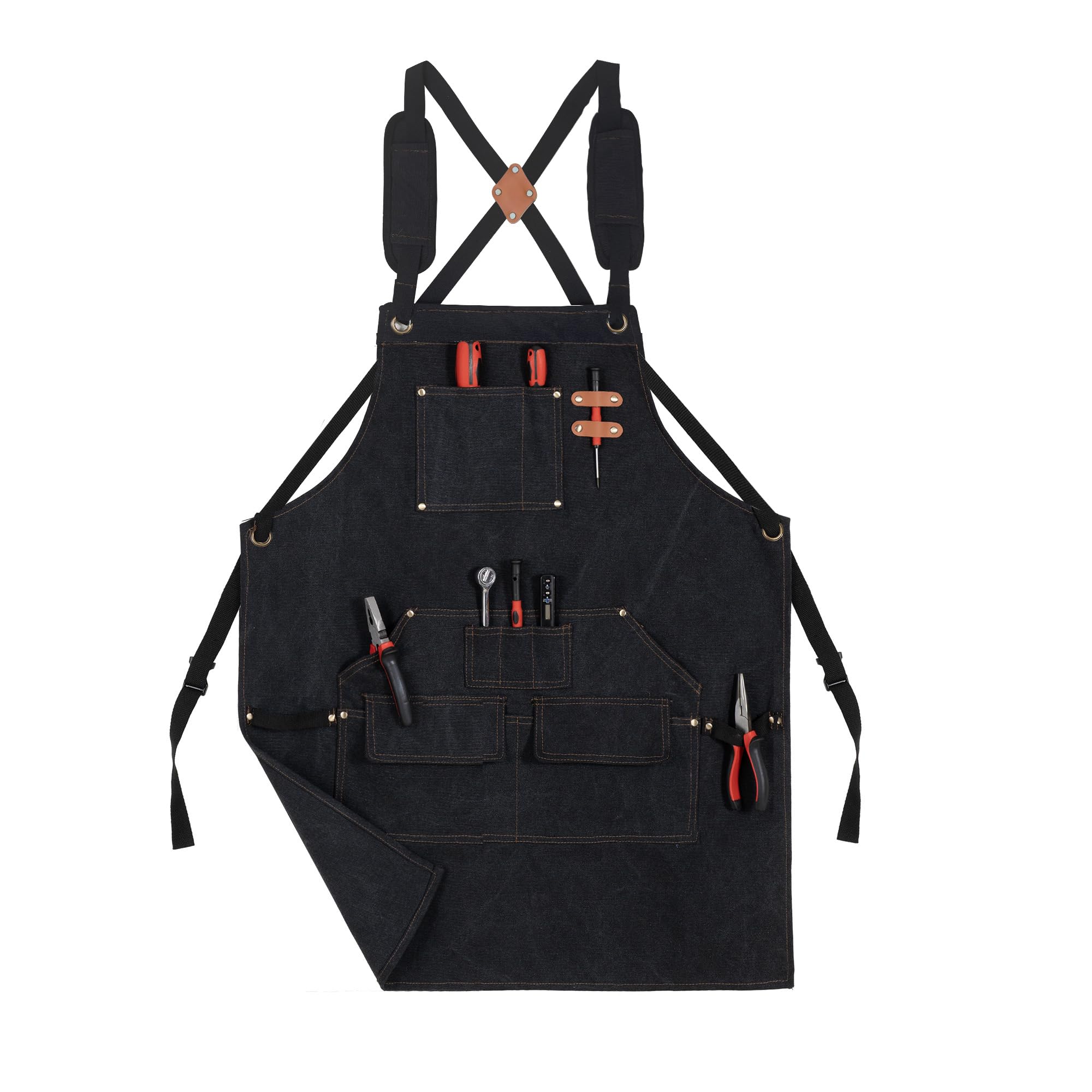 Photo 1 of Tosewever Work Aprons for Men with Large Pockets, Canvas Cross Back Heavy Duty Adjustable Tool Aprons for Chef Cooking BBQ (Black)