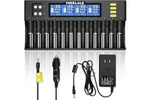 18650 Battery Charger, MIEKLALE 12+2 Bays Universal Battery Charger with Smart LCD Display for Rechargeable Batteries Li-ion LiFePO4 RCR123 16340 26650 10440 14500 & 9V,NiMH NiCd AAA AA (12+2 Slot)