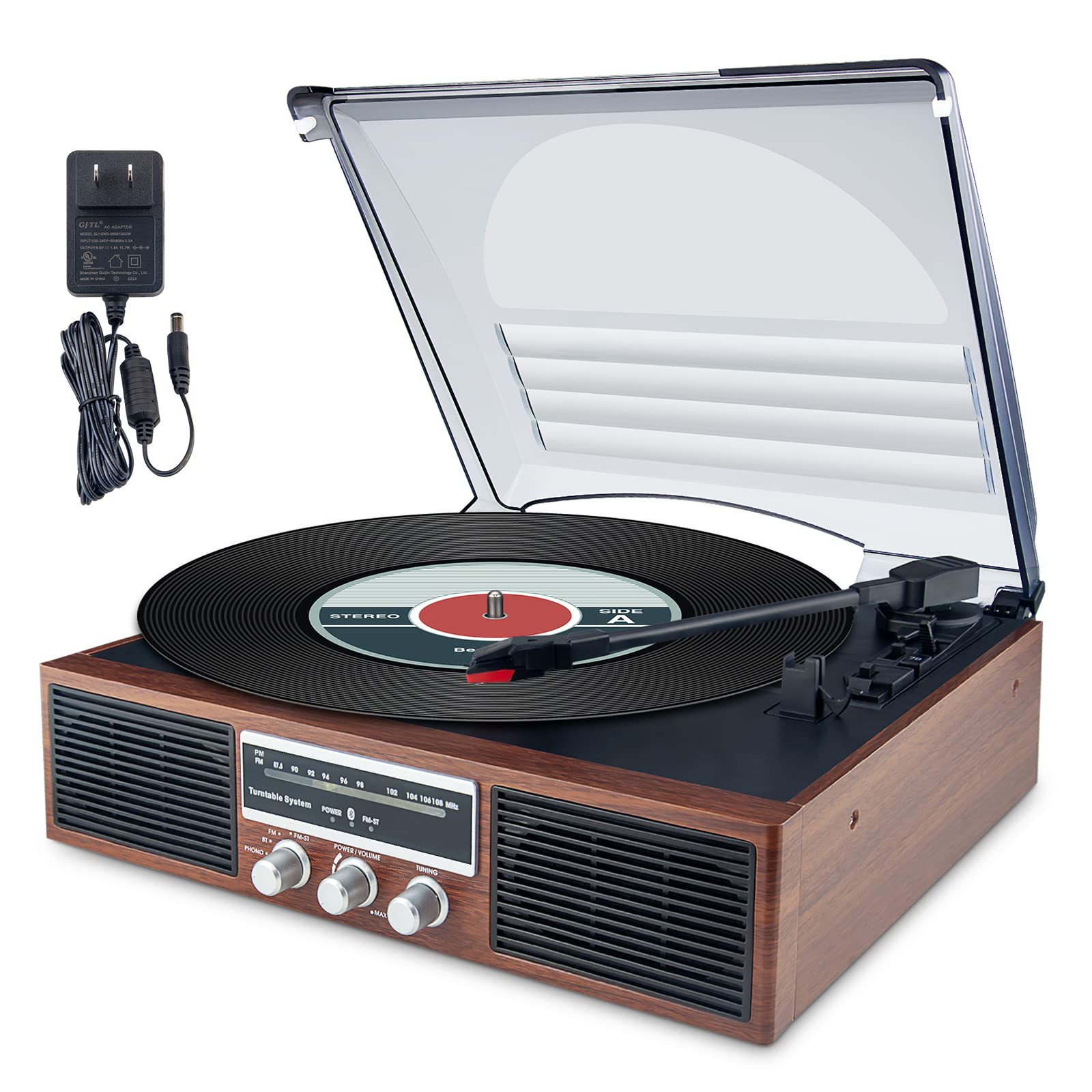 Photo 1 of LUXSWAY Bluetooth Record Player Turntable,3-Speed Turntable Vinyl Record Player FM Radio with 2 Built-in Stereo Speakers,33 45 78RPM Vintage Phonograph Player,L/R Line Out Speaker,Dust Cover