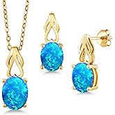 Gem Stone King Gemstone Birthstone Pendant and Earrings Jewelry Set for Women | 18K Yellow Gold Plated Silver | Oval 9X7MM | 18 Inch Chain | Fine Jewelry Gifts