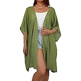 Bsubseach Women Chiffon Kimono Cardigan Beach Cover Up Lace Swimsuit Coverup Open Front Casual Summer Tops
