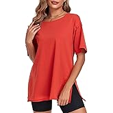 Womens Oversized T Shirts Short Sleeve Loose Maternity Shirt Pregnancy Tops Side Split Crewneck Tunic Tees