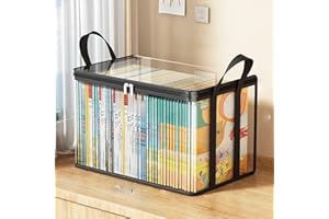 2 PCS Large Storage Transparent Box - Duty Space-180° Flip Cover Heavy, Saving Organizer for Books/Clothes/Documents (Black)