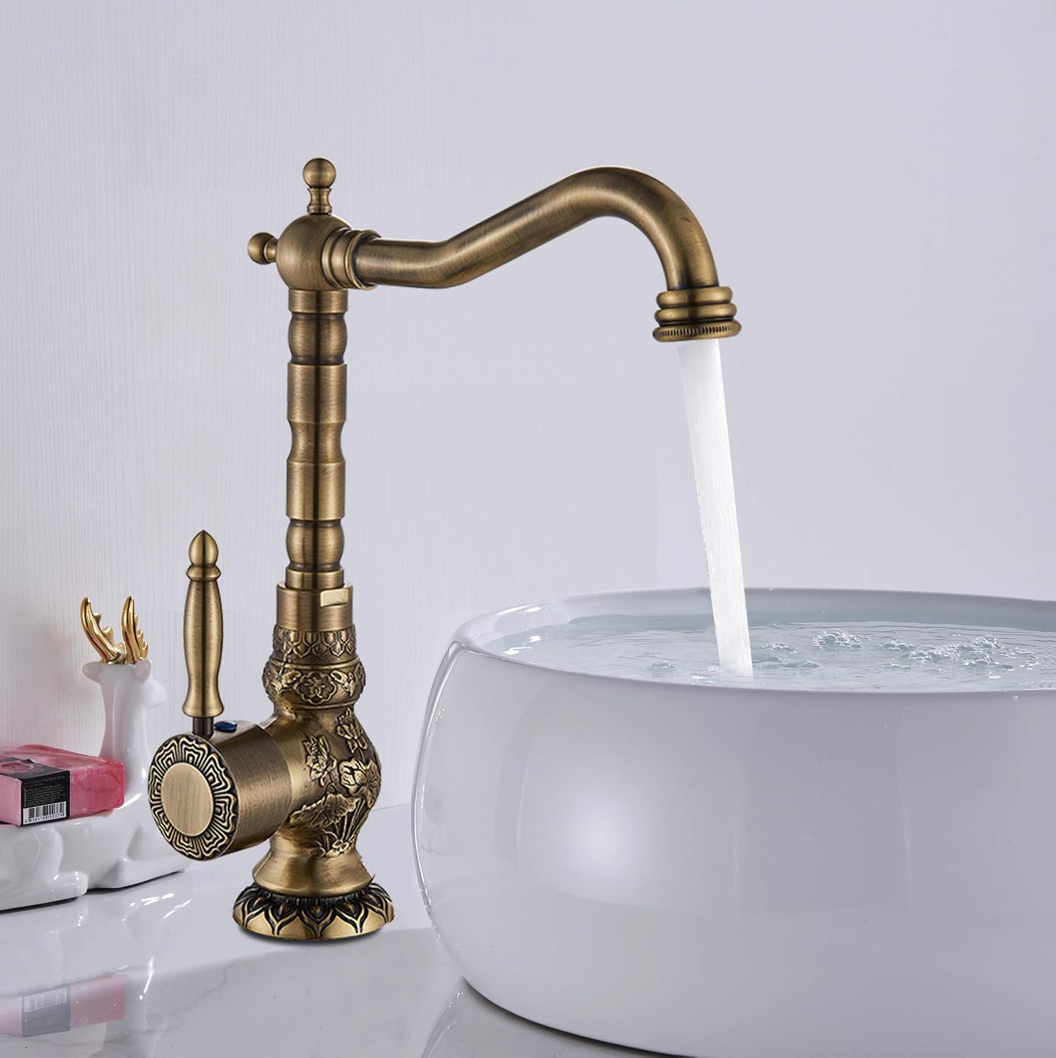 Rozin Basin Taps Basin Mixer Tap Single Handle Antique Brass Rotating Spout One Handle Deck Mounted Cold Hot Water Faucet for Bathroom - Image 3