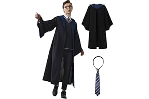Kidukso Wizard Robe Adult Wizard Cloak with Tie Unisex Wizard Costume Hooded Uniform Magical Witch Robe Cloak Cape