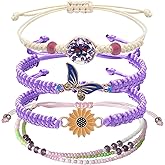 DS 4PCS String beads Charm Bracelets for Teen Girls Dainty cute cartoon Butterfly Daisy Eternal flower Beads Bracelets set for woman and girls Adjustable Stretch bracelet birthday Gift For Friends