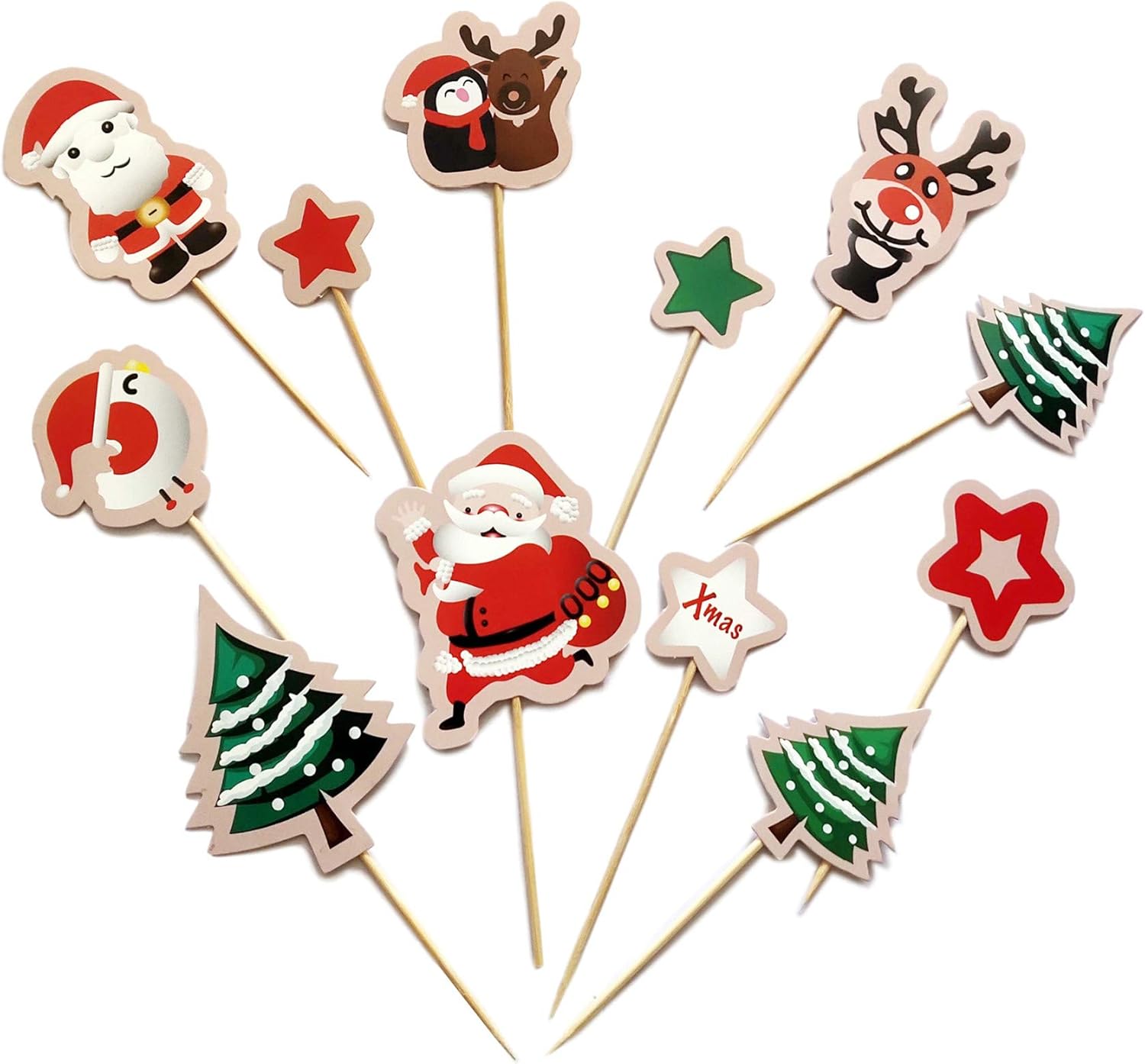 Amazon｜YONIK ケーキトッパー クリスマス カップケーキトッパー クリスマスピック 45枚 フルーツピック 楊枝 かわいい ケーキ