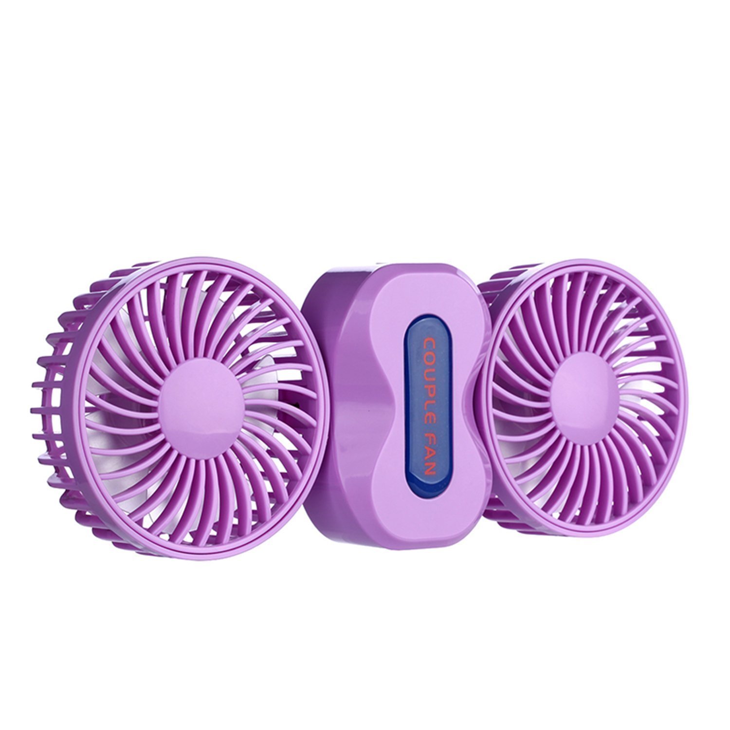 DinoPure Quiet Couples Mini Fan Portable Dual Head USB Rechargeable Foldable 180 Degree Rotation Desktop 3 Adjustable Speed Small Fan with LED Light (purple)