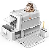 HEGGCOOE Enclosed Stainless Steel Cat Litter Box with Lid，XL Large Metal Cat Box with Drawer for Big Cats,Top Exit Kitty Litt