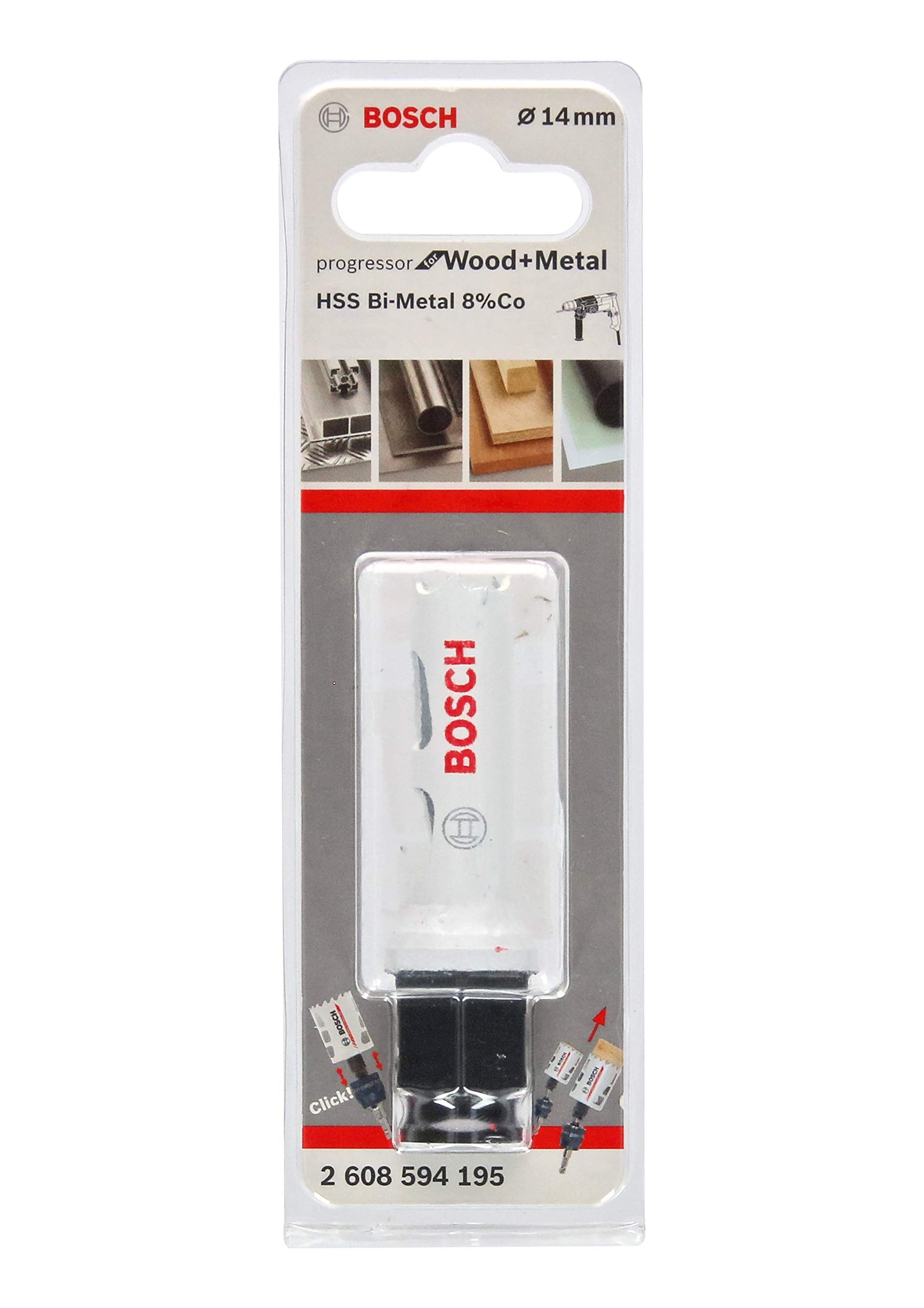 BOSCH Bi-Metal Hole Saw (for Wood and Metals, 8% Cobalt Alloy, Progressive Tooth Design, Ø 14 mm, Accessory Drills)