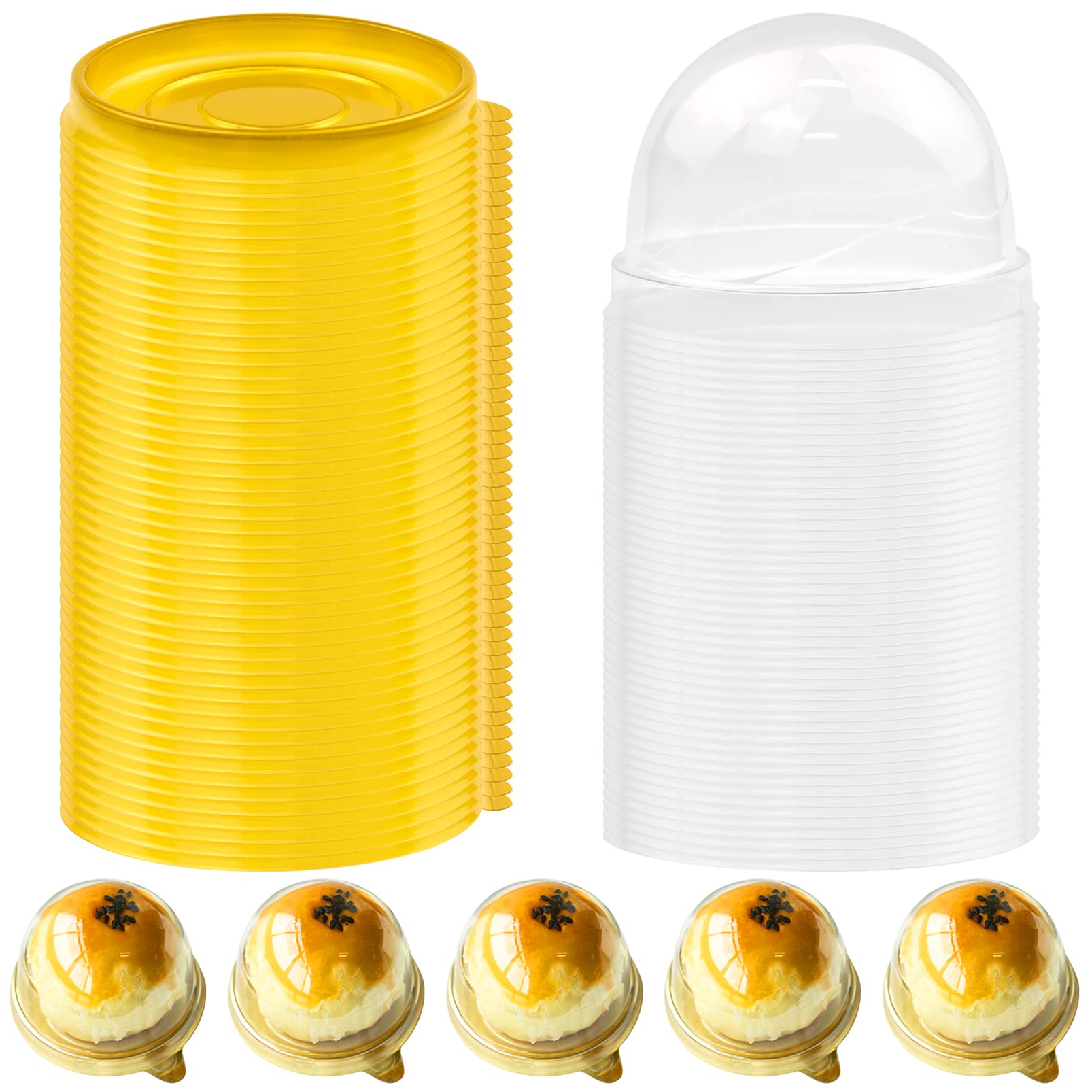 JJQHYC 50 Pack Transparent Dessert Boxes Mini Cake Containers for Wedding, Birthday, Party | Dome Lid Gift Packaging for Cupcakes, Macarons, Mooncakes