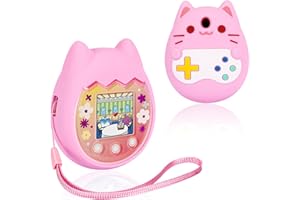 Meetikar Silicone Cover Compatible with Tamagotchi Pix Virtual Pet Game Machine, Tamagotchi Pix Case with Finger Lanyard, Tomagatchie Cover of Virtual Pet Toy (Pink)