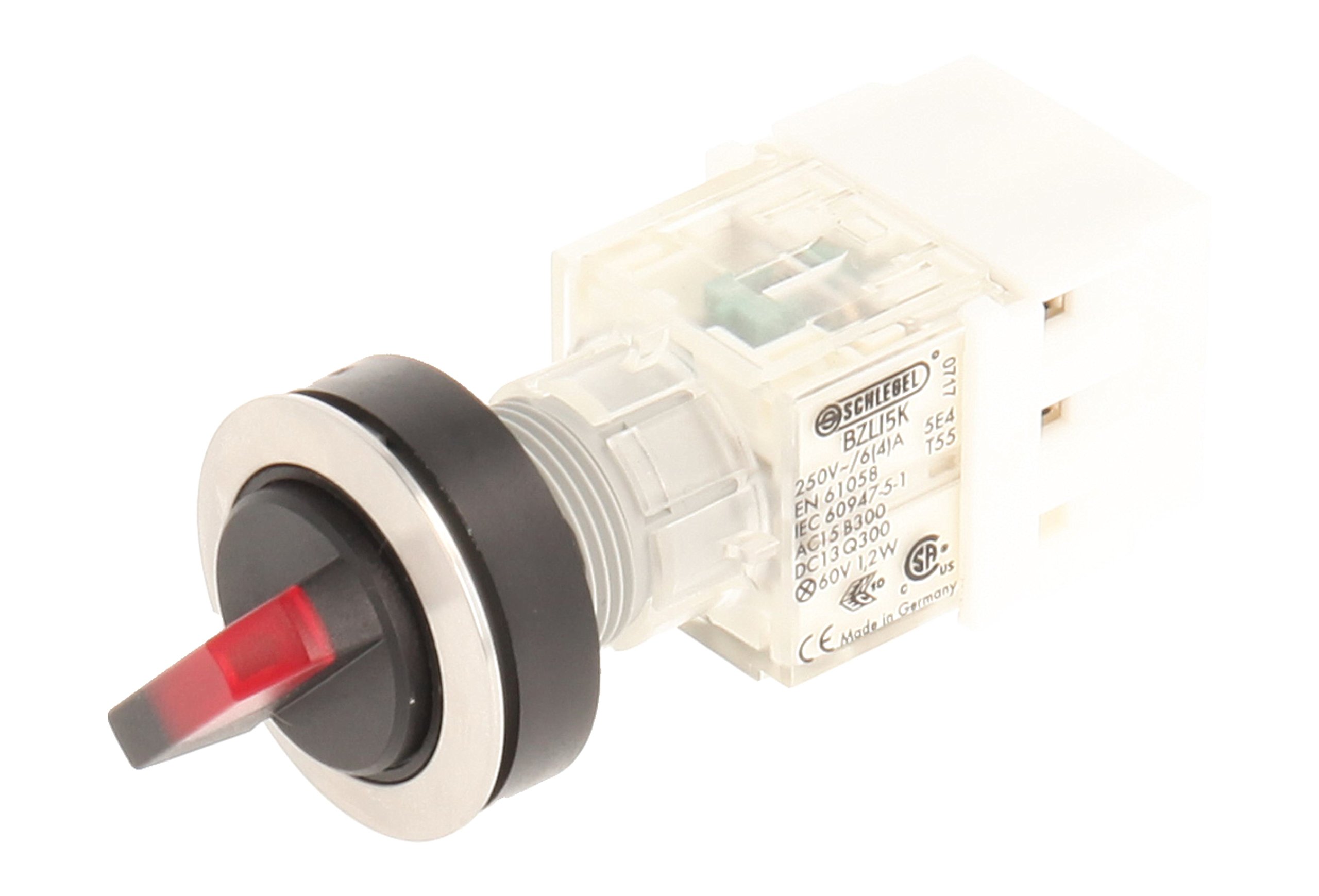 Club Selector, rastend, Stainless Steel, 23.001.307 2 Positions Momentary Contact Transmitter 1 N/O Contact With Bulb Holder t5,5 K LED 24 V, SCREW ON, RED (Pack of 2)