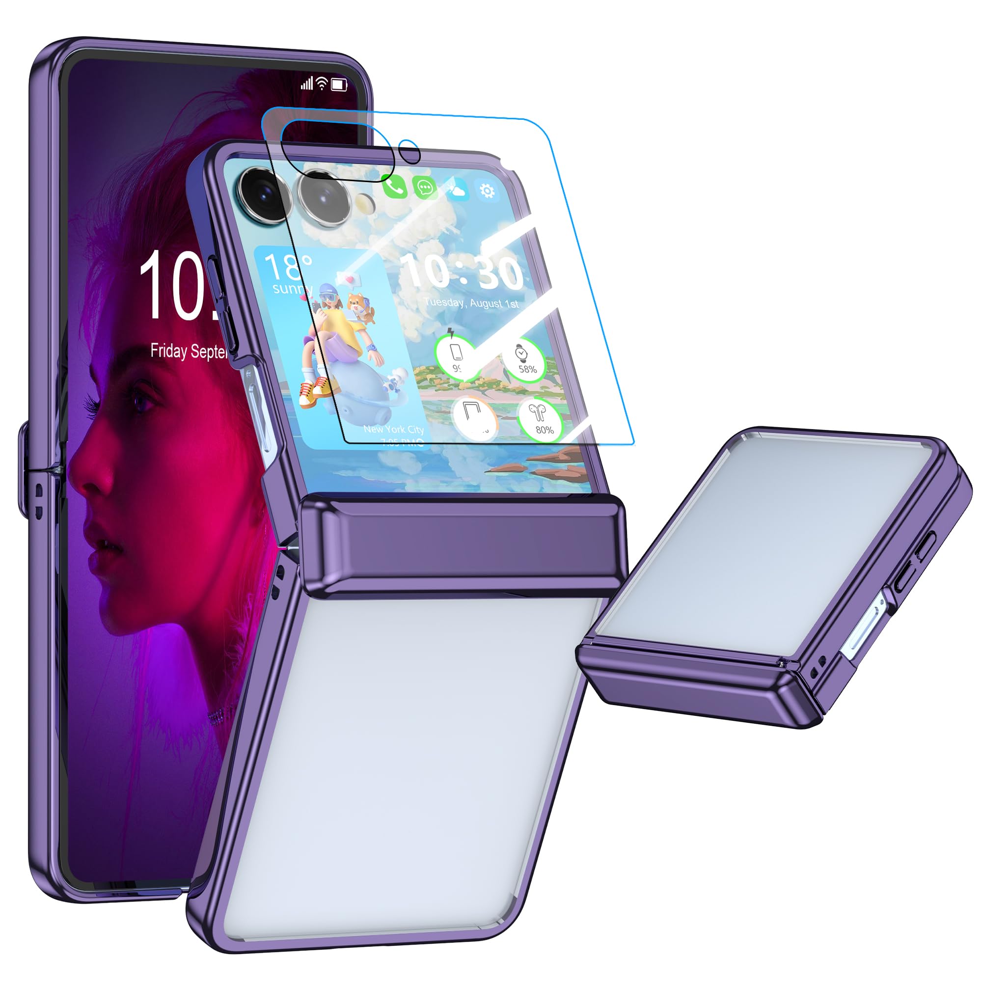 Photo 1 of DAKORIE Clear Case for Samsung Galaxy Z Flip 7 Case with Screen Protector Shockproof Hinge Protection Phone Cover for Galaxy Z Flip 7 2025 5G - Purple