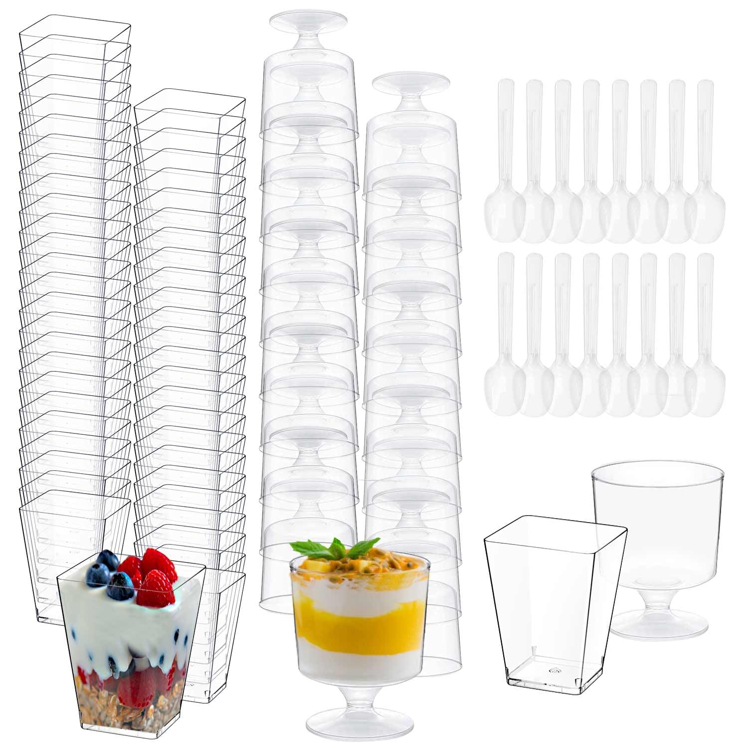 Photo 1 of UrbanRoots 300 Pack Clear Plastic Dessert Cups(5 oz),Disposable Parfait Cups For Pudding, Fruit and Ice Cream,Mini Shooter Cups With Spoons For Party,appetizer cups