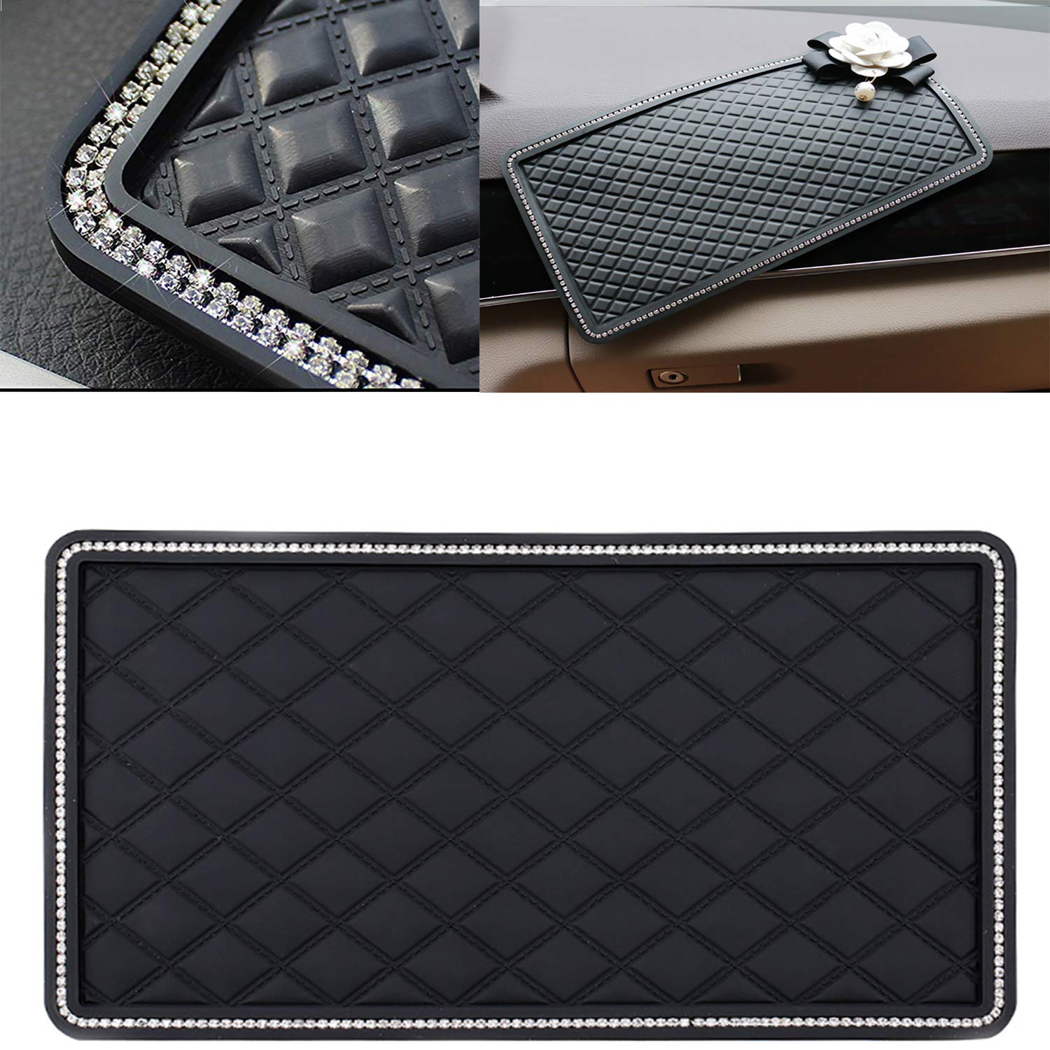 Anti-slip mat car, dashboard anti-slip pad - rhinestone edge car adhesive pad, objects can be firmly placed, do not slip. car dashboard accessories anti-slip pad (black)