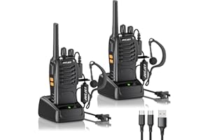 JUCJET Walkie Talkies 16 Channel Two Way Radio with Original Earpieces, 2-Way Radios UHF Handheld Transceiver Walky Talky, with 2-in-1 Type-C Charging Cable & Charging Station（2 Pack）