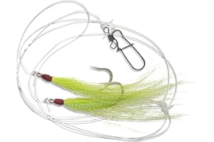 UNCLE MO'S SALTWATER TACKLE UMT Fluke Flounder Ocean Hi/Lo Rig – BUCKTAIL Teaser Hook for Saltwater – Size 5/0 Hook - 40lb Heavy Duty Mono 3ft Long - Black Duo-Lock Snaps - Hand Tied