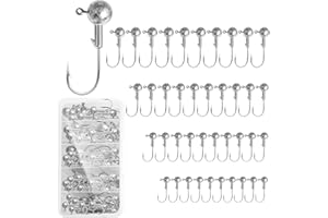 JEORONULY 40pack Fishing Jig Heads Set with Hooks Box, Fishing Soft Lures Hooks for Crappie Bass Trout, Saltwater Freshwater Fishing Tackle Kit, 1/8 oz, 3/16 oz, 1/4 oz, 3/8 oz, 10pcs Each Size