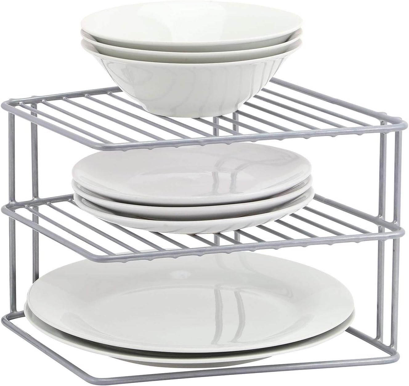 3 Tier Chrome Corner Kitchen Plate Rack Tidy Cupboard Shelf Insert Organiser (Grey)