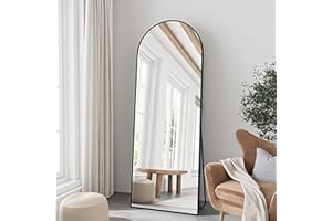 TinyTimes 57"x20" Arched Full Length Mirror, Full Floor Mirror with Stand, Large Full Body Mirror, Wall Mirrors for Bedroom Living Room, Aluminum Frame (Black)
