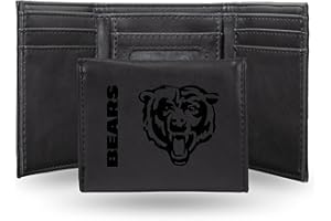 Rico Industries NFL Chicago Bears Men's Trifold Black Wallet- Premium Laser-Engraved NFL Team Logo on Vegan/Faux Leather- Minimalist Design Includes ID Window and Credit Card Holder- Ideal Men's Gift