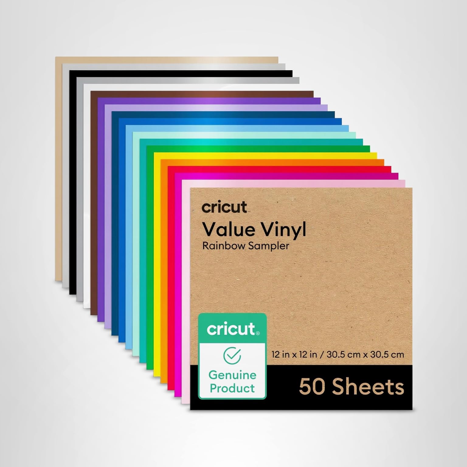 Cricut Value Permanent Vinyl - 50ft Rainbow Sampler, 12in x 12in Sheets (50 Count)