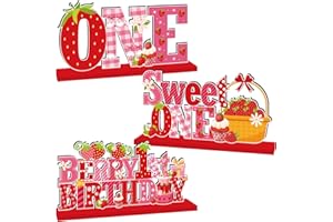 GINFTBRZGV 3Pcs Berry First Birthday Decorations Wooden Table Centerpieces Strawberry First Birthday Party Decor Berry 1st Table Sign for Strawberry Theme Birthday Party Decorations