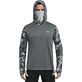 FISHEAL Men's Performance Fishing Hoodie Shirt - UPF 50+ UV Sun Protection Long Sleeve Shirts with Mesh Face Mask