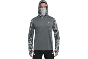 FISHEAL Men's Performance Fishing Hoodie Shirt - UPF 50+ UV Sun Protection Long Sleeve Shirts with Mesh Face Mask