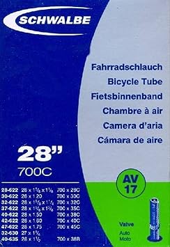 SCHWALBE Fahrradschlauch AV17 mit Autoventil ~ 28' ~ 37-622 mm (28 x 1 3/8 x 1 5/8 Zoll) (28 x 1.40 Zoll)