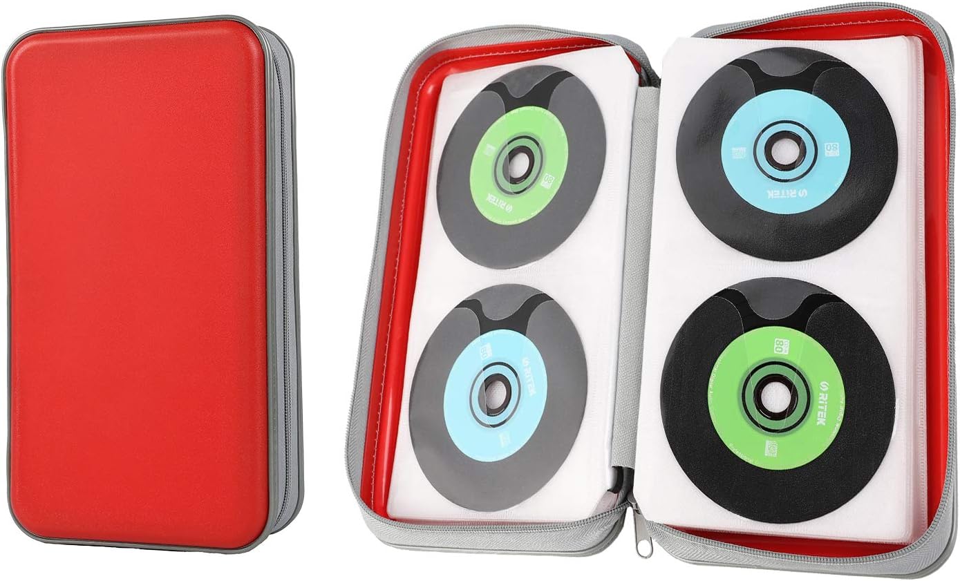 DVSICK CD Case, 96 Capacity CD/DVD Case Hard Plastic Case Holder CD Holder Organizer Wallet Protective DVD Holder Storage (Red) - Image 5