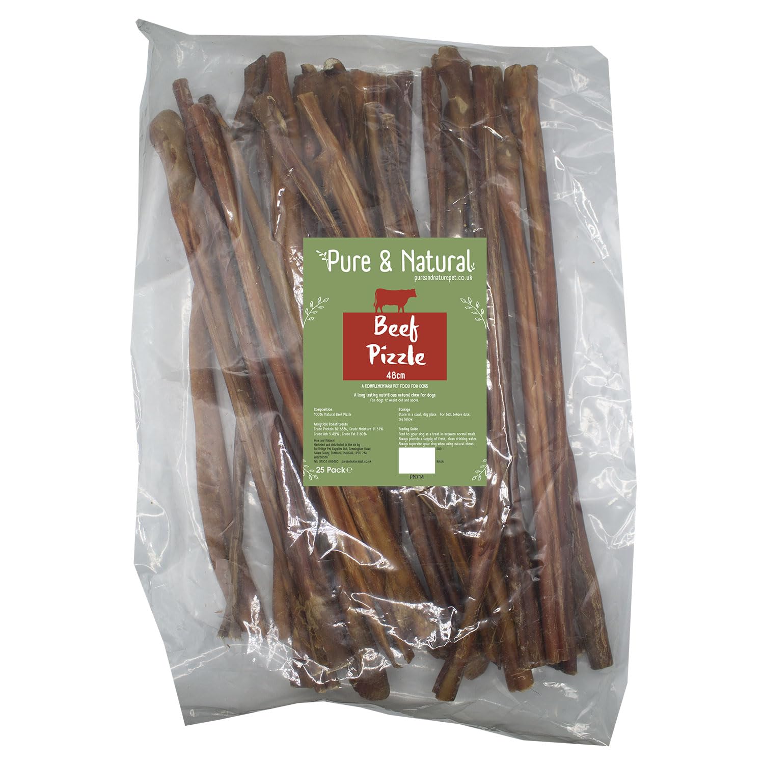 Pure & Natural Bull Pizzle Sticks for Dogs - Natural Dog Chews & Bully Sticks, Hypoallergenic, Low-Fat, Dog Treats 48cm (Pack of 25)