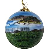Art Studio Company - Blown Glass Christmas Ornament | Beach & Fence in Half Moon Bay | Hand Painted Inside | Original Art | Includes Gift Box