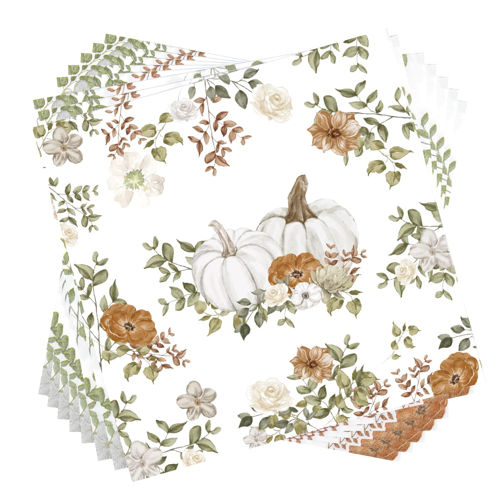 Photo 1 of 100Pcs Fall Paper Napkins Party Supplies Autumn Thanksgiving Disposable Napkins White Pumpkin Flower Napkin Tableware Set for Fall Decor Thanksgiving Party Supplies(6.5 x 6.5 Inch)