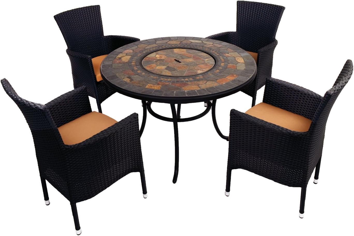 Europa Leisure Durango FirePit Patio Table with 4 Stockholm Black Chairs - Stone