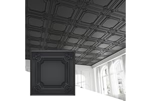 LooYee 24 PCS Black Ceiling Tiles 24x24 Inch, French Style 3D Decorative Ceiling Panels 2x2Ft PVC Waterproof Washable Plastic Material Ideal for Living Room Bedroom Bathroom Garage Cover 96 Sq.Ft