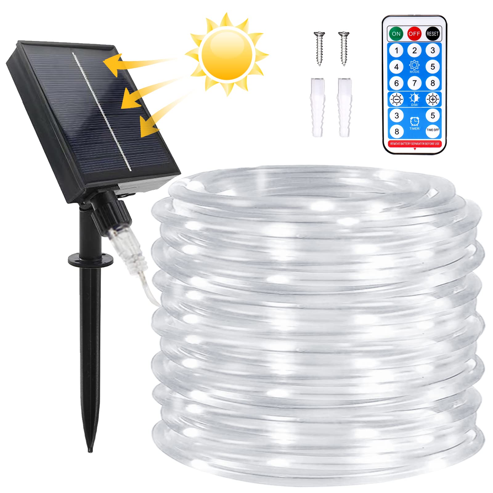 Micacorn Solar String Lights Outdoor Rope Lights Christmas Lights 72ft 8 Modes 200 LED Solar Garden Lights Waterproof Tube Light with Remote for Wedding Party Christmas Decorations