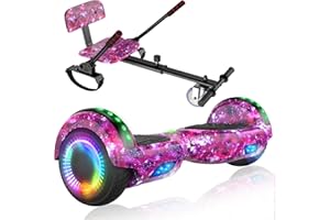 LIEAGLE Scooter With Seat Attachment, 6.5" Scooters Go Kart Combo With Colorful LED Lights & Bluetooth, For Kids Boys Girls Adults All Ages(Starry Purple with Kart)