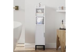 FerniTry Small Bathroom Storage Cabinet, Narrow Corner Floor Cabinet with Door and Shelves for Toilet Paper, Bathroom Organiz