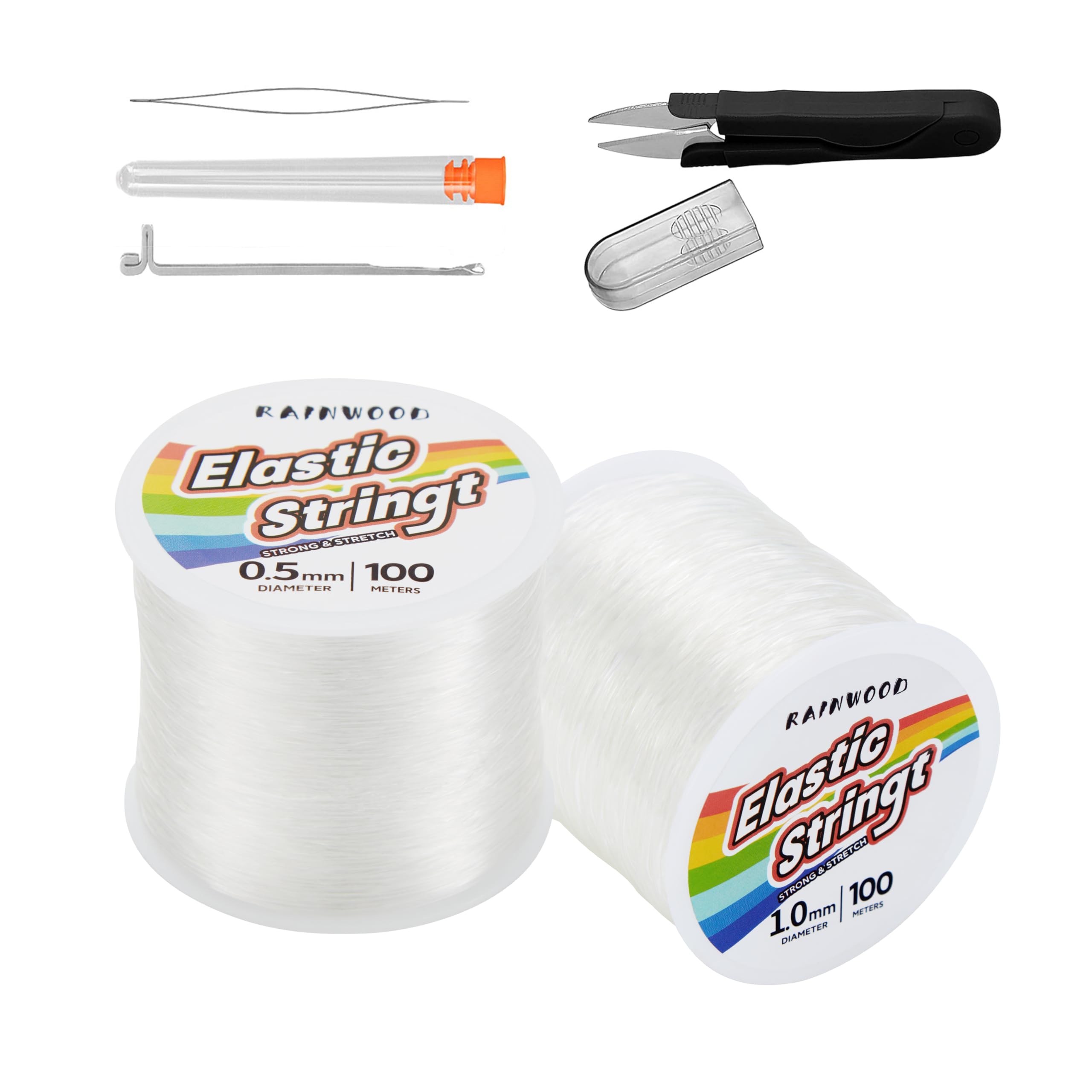 Elastic Bracelet String Cord Kit: 2 Rolls of 200m (0.5mm+1.0mm) Clear Beaded Stretch Cord with Tools - Perfect for Bracelet Making and DIY Jewelry Projects!
