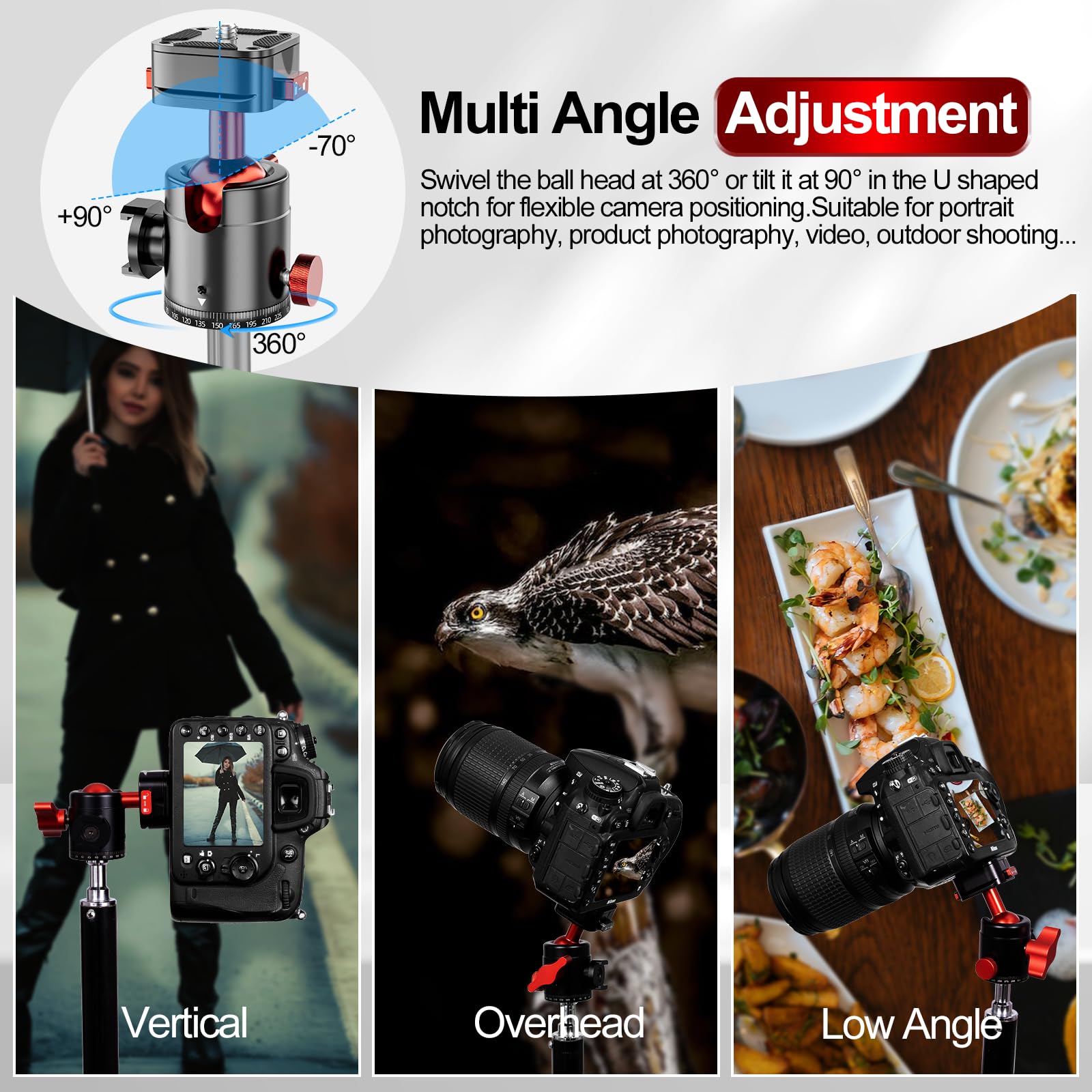 EMART Ball Head with Claw Four Sided Super Quick Release Design, Professional Metal 360° Rotating Panoramic Ball Head with Cold Shoe, Max Load 62lbs/28kg, for Tripod,Monopod,Slider,DSLR Camera